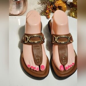 Unisa Brown and Gold Sandals with Chain Detail